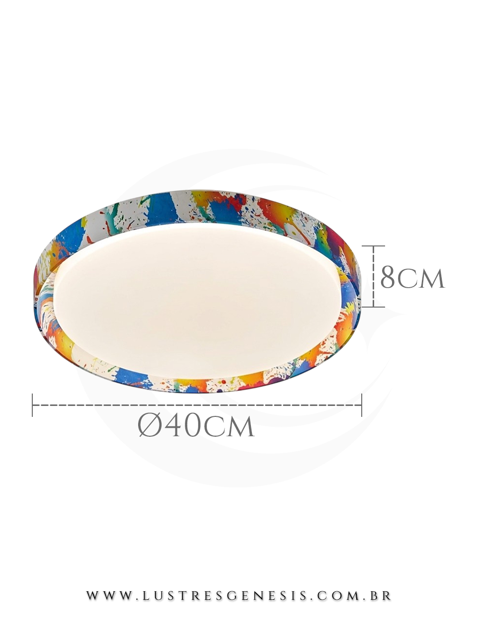 Luminaria Plafon LED Sindora Colorido Aquarela 40cm Lustre para Quarto Infantil, Sala de Estar, Quarto de Casal e Corredor